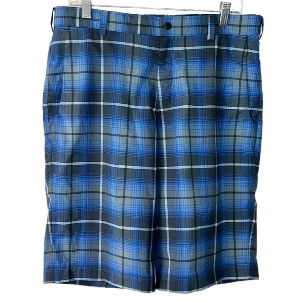 Nike Golf Tour Performance Shorts Men's‎ 32 Blue Plaid Dri-Fit Inseam 11.75"